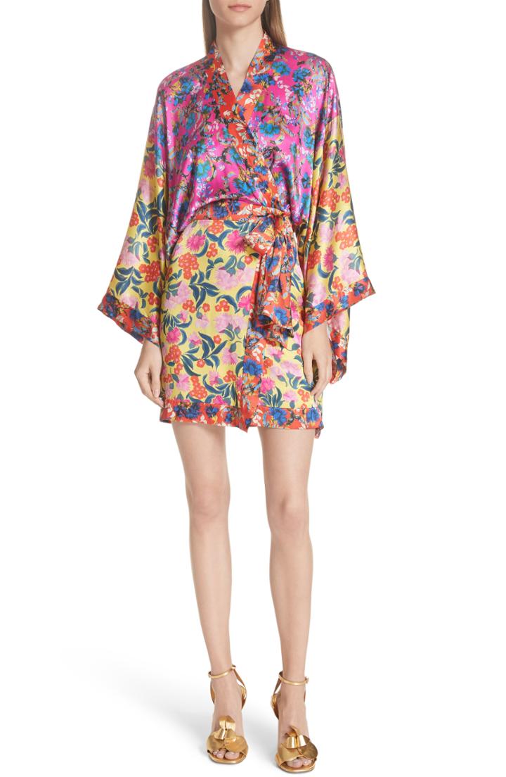 Women's Saloni Suki Mixed Floral Silk Wrap Dress - Yellow