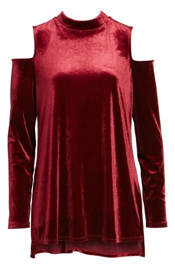 Women's Halogen Velvet Cold Shoulder Top, Size - Burgundy