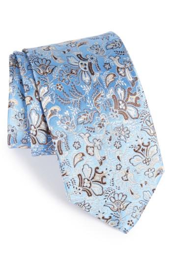 Men's Eton Floral Print Silk Tie, Size - Blue