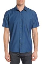 Men's Maker & Company Tailored Fit Print Sport Shirt, Size - Blue