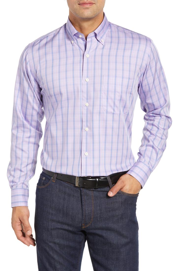 Men's Peter Millar Blue Whale Regular Fit Plaid Sport Shirt - Purple