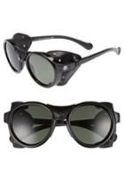 Men's Moncler 52mm Polarized Round Leather Shield Sunglasses - Shiny Black