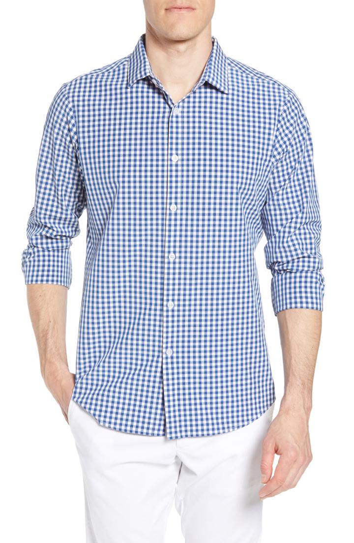 Men's Mizzen+main Hamilton Slim Fit Gingham Performance Sport Shirt, Size - Blue