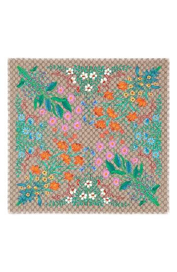 Women's Gucci Gg New Floral Scarf, Size - Brown