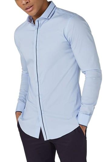 Men's Topman Classic Fit Stripe Smart Shirt - Blue
