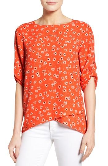 Women's Chaus Ditsy Print Asymmetrical Blouse - Orange