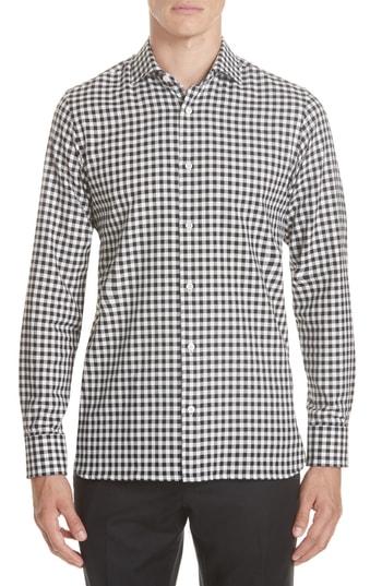 Men's Z Zegna Trim Fit Check Dress Shirt - Black