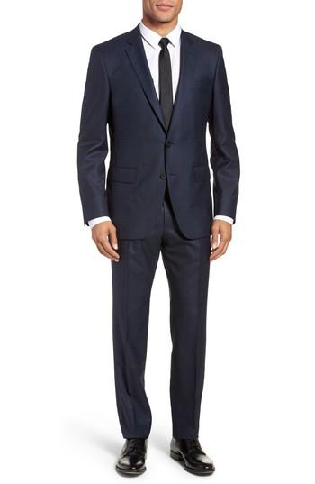 Men's Boss Huge/genius Trim Fit Plaid Wool Blend Suit