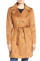 Women's Guess Faux Suede Double Breasted Trench Coat