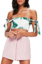 Women's Missguided Tropical Print Off The Shoulder Top Us / 8 Uk - Ivory