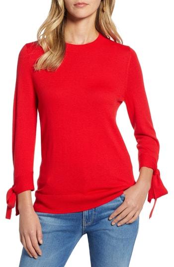 Women's Halogen Tie Sleeve Crewneck Sweater, Size - Red