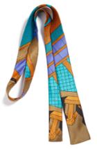 Men's Memphis Milano Teal/orange Print Silk Tie