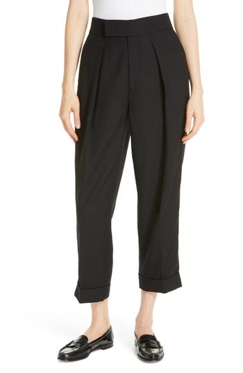 Women's Polo Ralph Lauren Satin Stripe Wool Crop Pants - Black