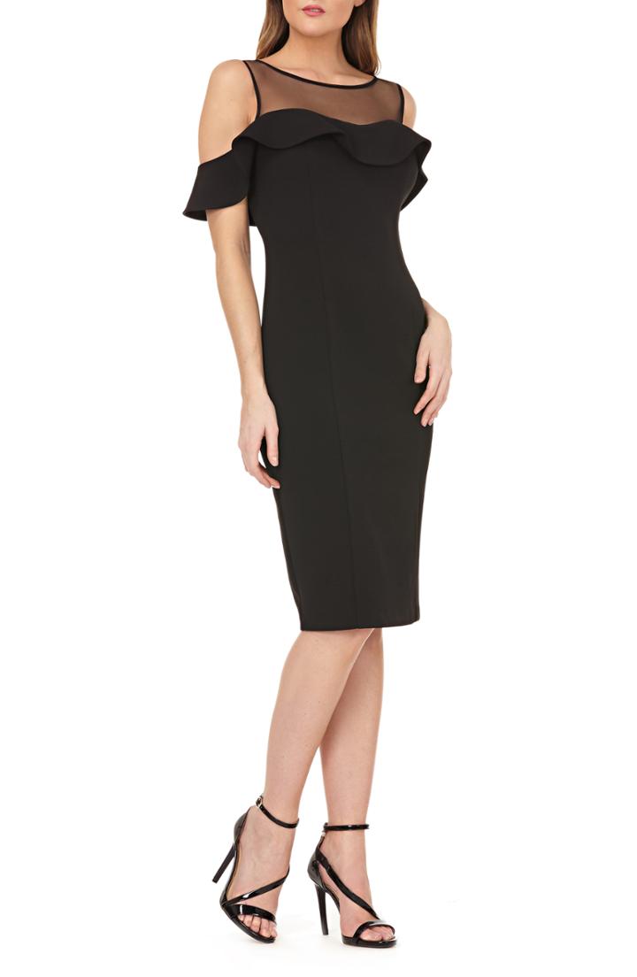 Women's Js Collections Illusion Neck Ruffle Sleeve Cocktail Dress - Black