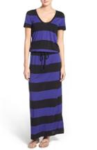 Petite Women's Caslon Drawstring V-neck Jersey Maxi Dress, Size P - Blue