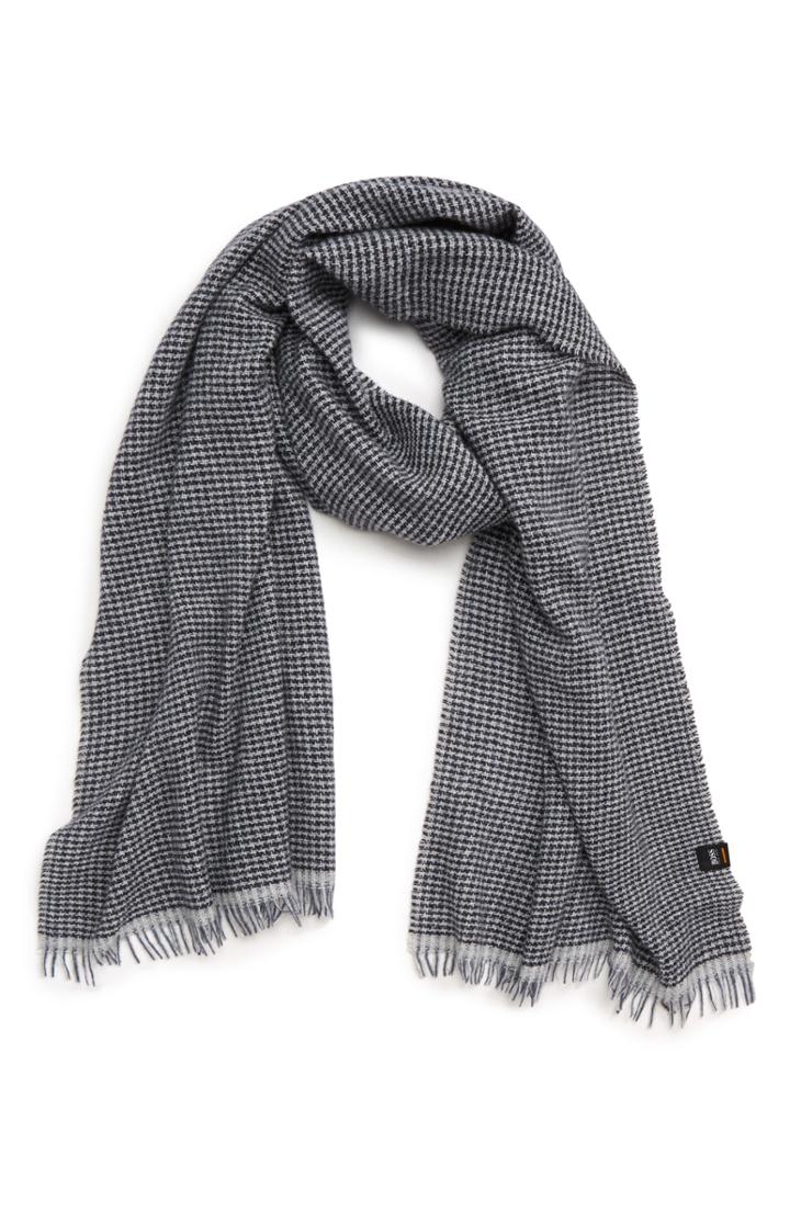 Men's Boss Nencheck Houndstooth Wool Blend Scarf, Size - Black