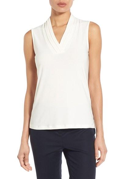 Women's Anne Klein Triple Pleat V-neck Jersey Top - White