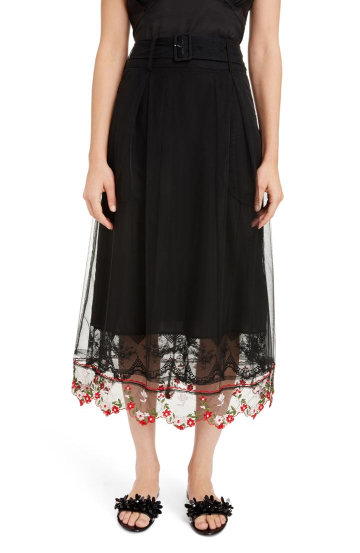 Women's Simone Rocha Belted A-line Tulle Skirt Us / 6 Uk - Black