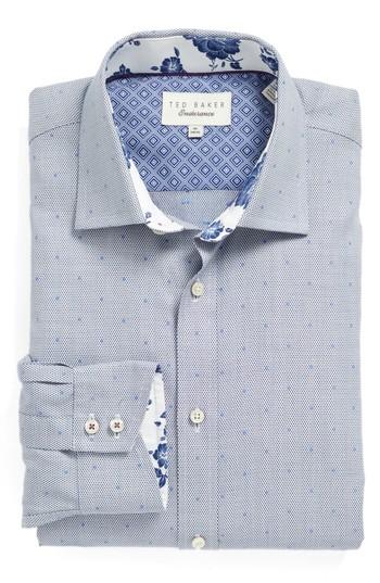 Men's Ted Baker London Trim Fit Dot Dress Shirt - 34/35 - Blue