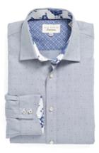 Men's Ted Baker London Trim Fit Dot Dress Shirt - 34/35 - Blue