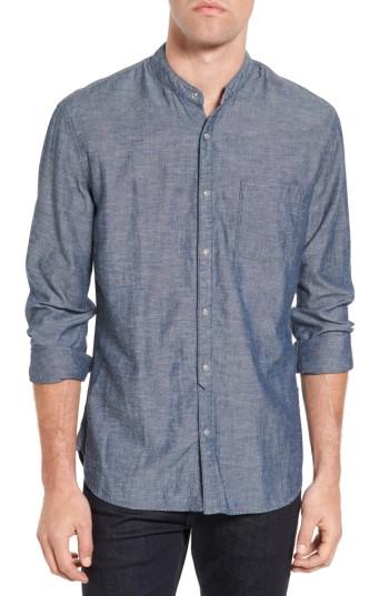 Men's John Varvatos Star Usa Trim Fit Chambray Band Collar Sport Shirt - Blue