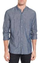 Men's John Varvatos Star Usa Trim Fit Chambray Band Collar Sport Shirt - Blue