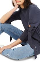 Women's Topshop Tie Trumpet Sleeve Tunic Us (fits Like 0-2) - Blue