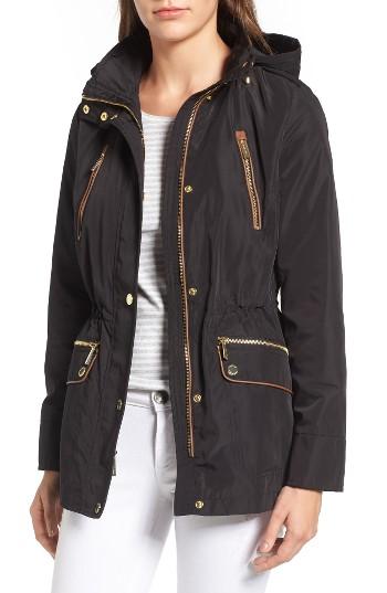 Women's Michael Michael Kors Faux Leather Trim Anorak - Black