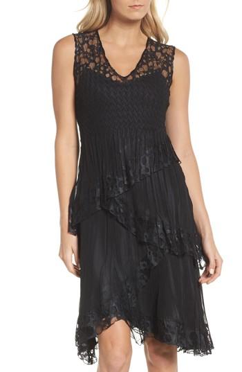 Women's Komarov Circle Lace Tiered Dress With Wrap - Black