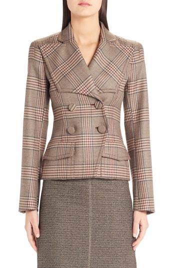 Women's Fendi Checked Double Breasted Wool Jacket Us / 44 It - Brown