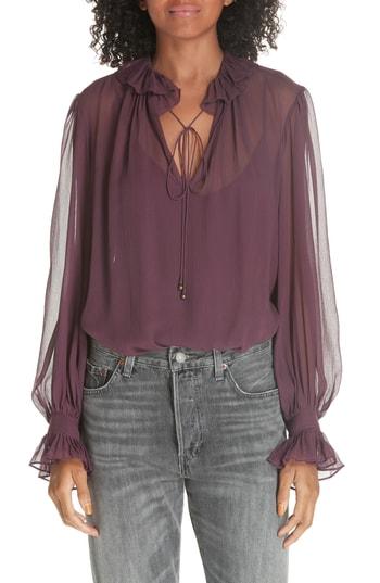 Women's Polo Ralph Lauren Silk Peasant Blouse - Burgundy