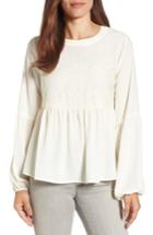 Women's Halogen Lace Ruffle Hem Blouse, Size - Ivory