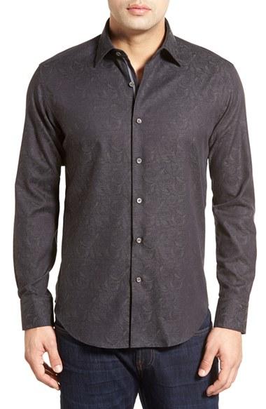 Men's Bugatchi Shaped Fit Paisley Sport Shirt, Size - Black