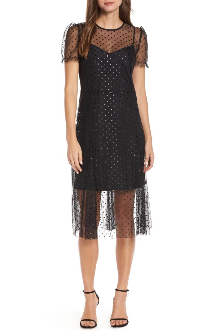 Women's J.crew Sheer Polka Dot Party Dress - Black