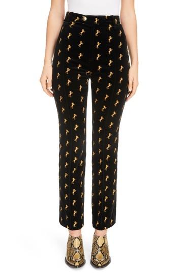 Women's Chloe Horse Embroidered Velvet Pants Us / 42 Fr - Black