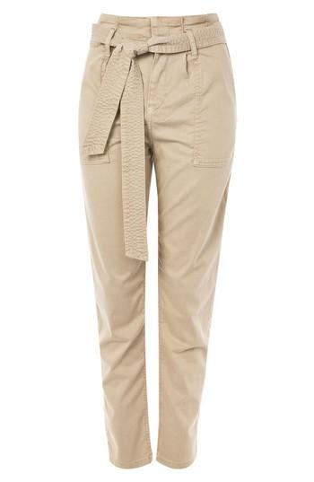 Women's Topshop Paperbag Peg Trousers Us (fits Like 6-8) - Beige