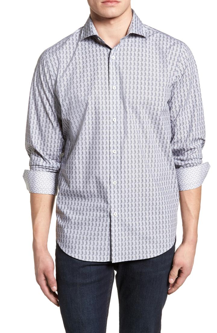 Men's Bugatchi Classic Fit Woven Sport Shirt - Grey