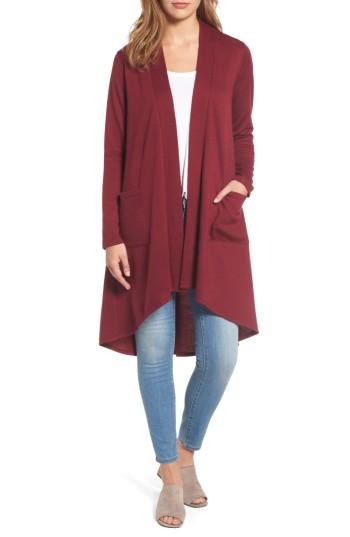 Women's Bobeau High/low Fleece Knit Cardigan, Size - Burgundy