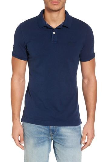 Men's Superdry Vintage Destroy Pique Polo - Blue