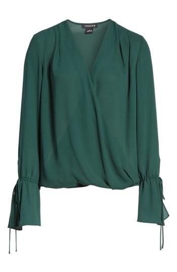 Women's Trouve Surplice Tie Sleeve Top, Size - Green