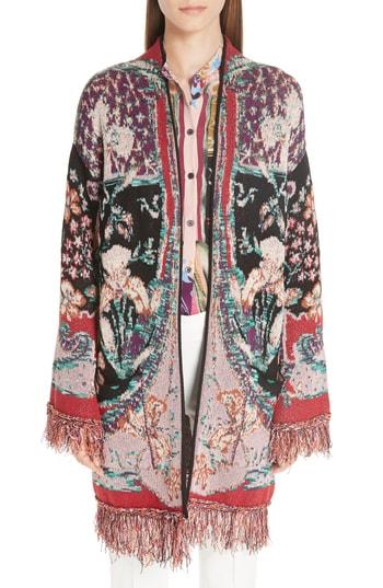 Women's Etro Fringe Trim Jacquard Knit Cardigan