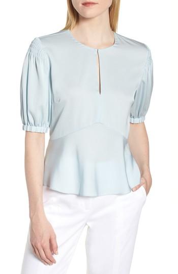 Women's Lewit Puffed Sleeve Print Silk Top - Blue/green