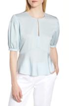 Women's Lewit Puffed Sleeve Print Silk Top - Blue/green