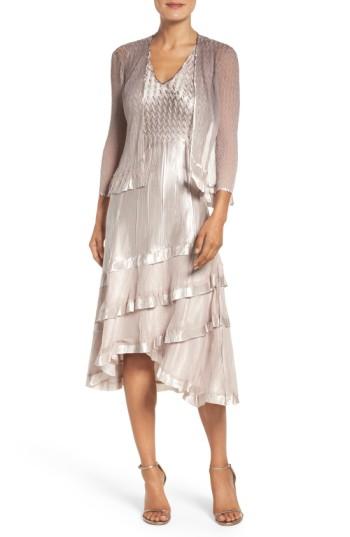 Petite Women's Komarov Charmeuse Dress & Chiffon Jacket P - Grey