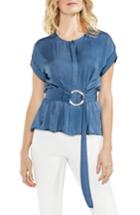 Women's Vince Camuto Hammered Satin Belted Blouse, Size - Blue