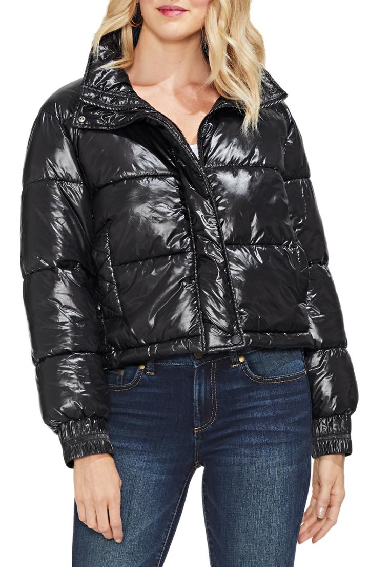 Women's Vince Camuto Stand Collar Puffer Jacket - Black