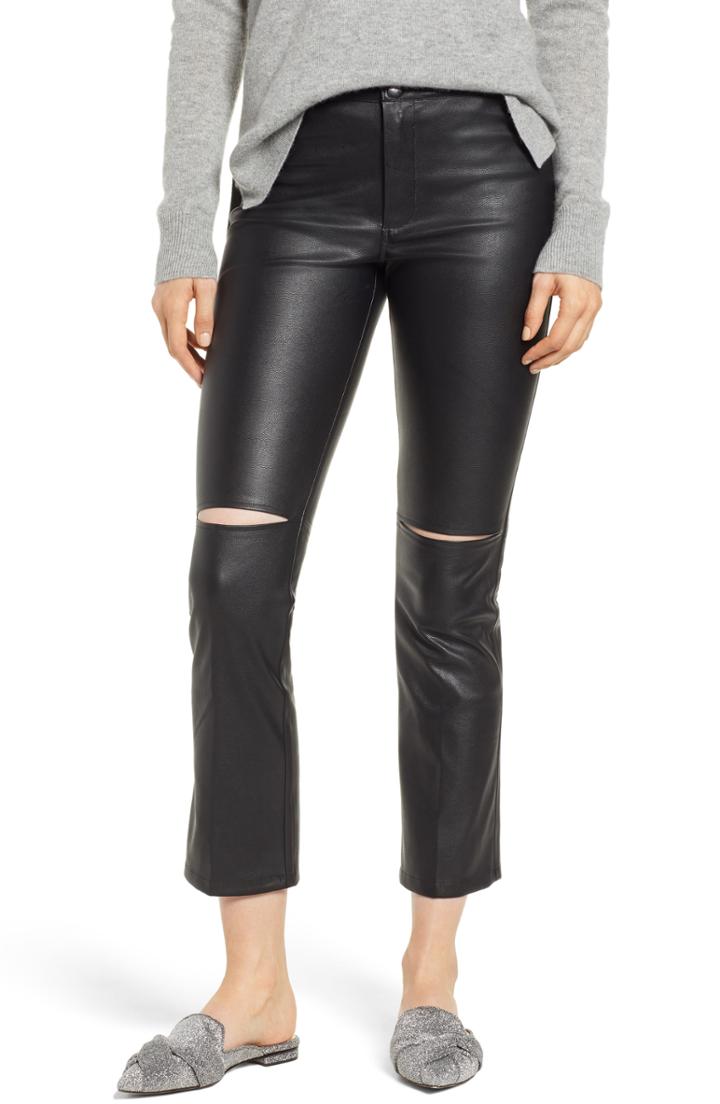 Women's David Lerner Slice Knee Faux Leather Skinny Pants - Black
