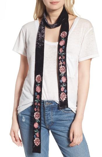 Women's Hinge Floral Embroidered Velvet Skinny Scarf