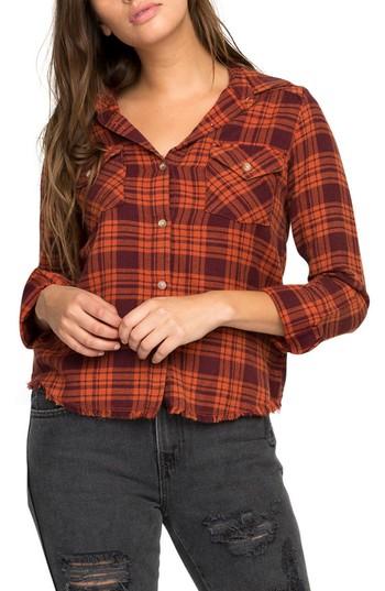 Women's Rvca In A Haze Plaid Cotton Shirt - Red