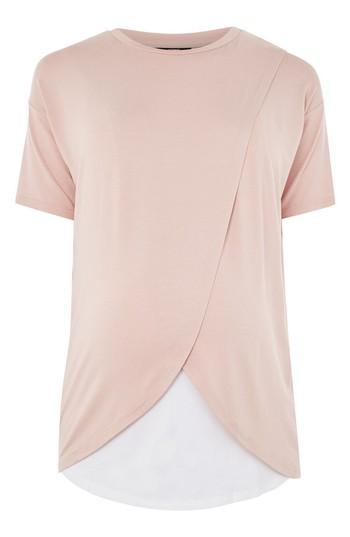 Women's Topshop Short Sleeve Drape Maternity/nursing Tee Us (fits Like 14) - Pink